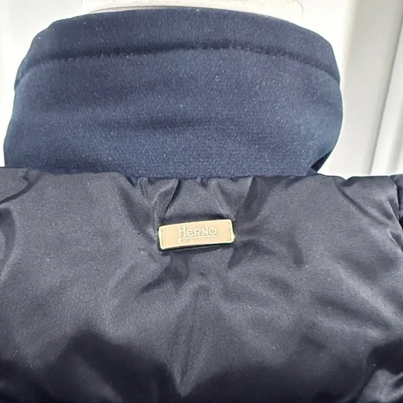 Herno Women's Navy Blue Removable Windblocker Hooded Down Coat Jacket Size M 44 - Picture 7 of 16